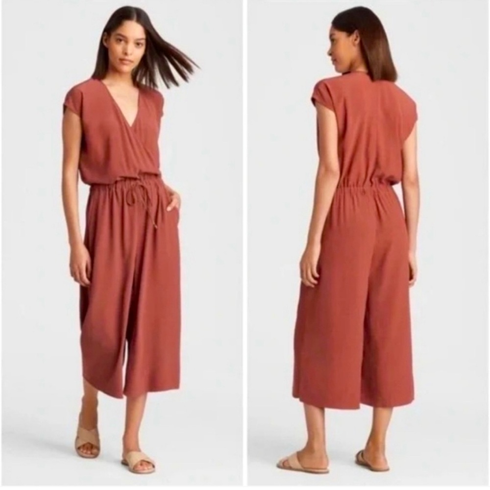 Eileen Fisher Terracotta Cropped Jumpsuit Size Medium Petite